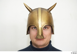 Medieval helmet with horns 1 Medieval gold head helmet horns…